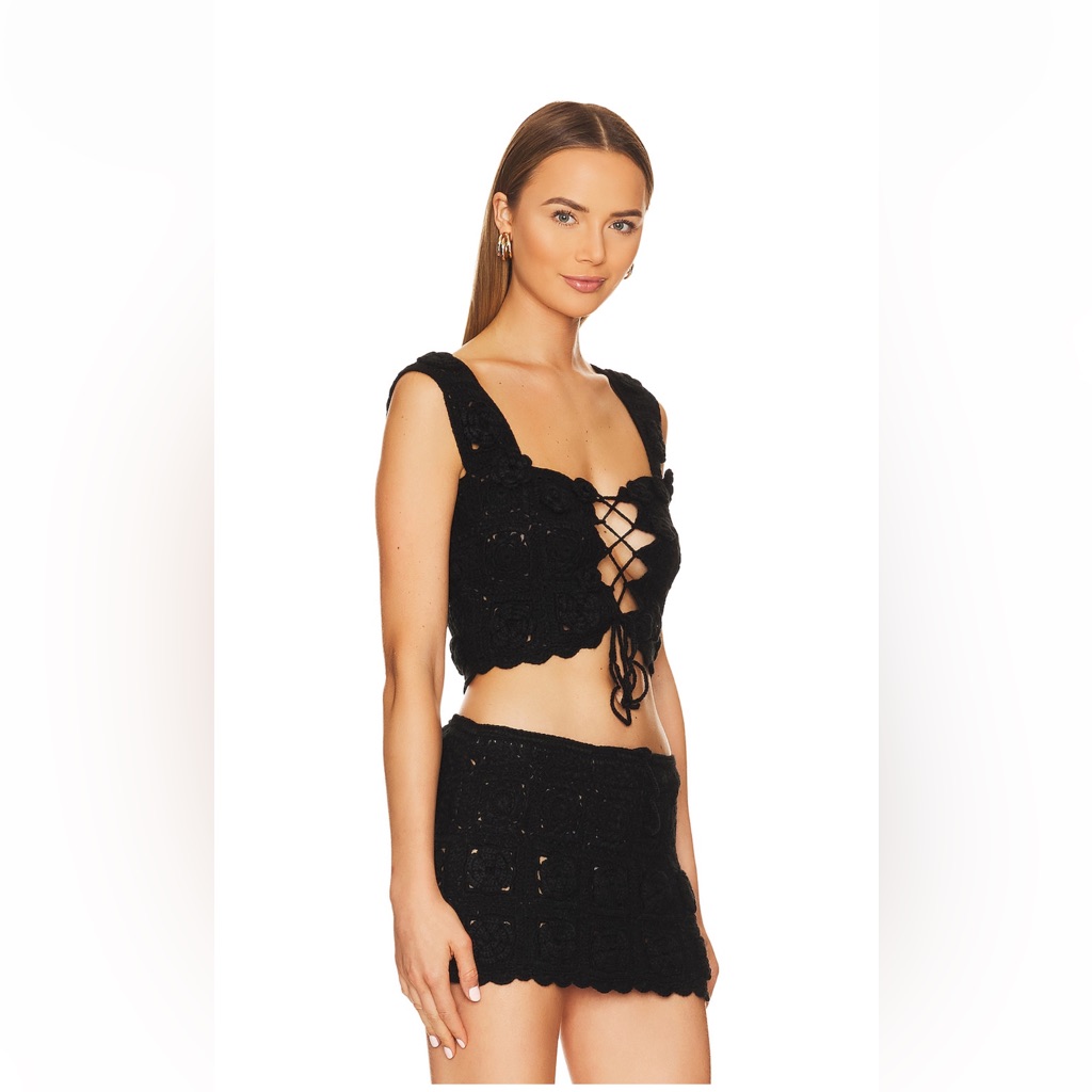 Danielle Guizio Crochet Lace Up Vest